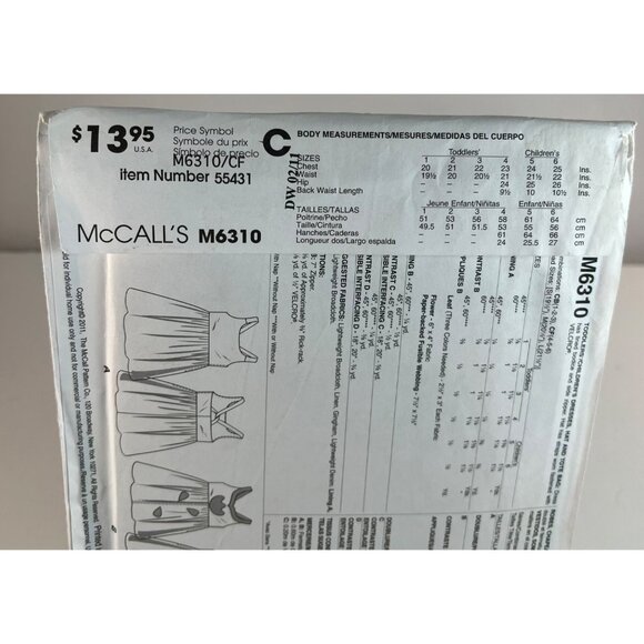 McCalls M6310 Toddlers Childrens Dresses Hat Tote Bag Pattern CF 4 5 6 UNCUT - Picture 7 of 8